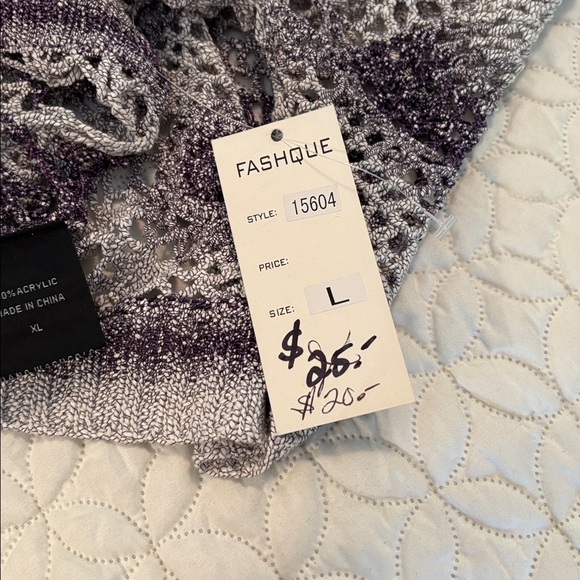 Fashque Purple and White Oversized Crochet TopTie Back Hi/Lo Front to Back XL - Picture 6 of 11